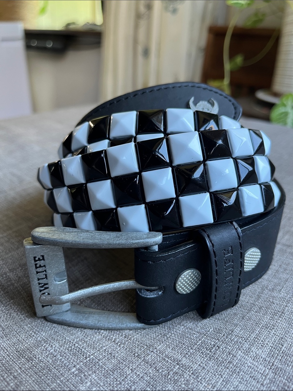 Lowlife of London Black & White Checkered Studded Belt Punk Goth Emo M 30-34